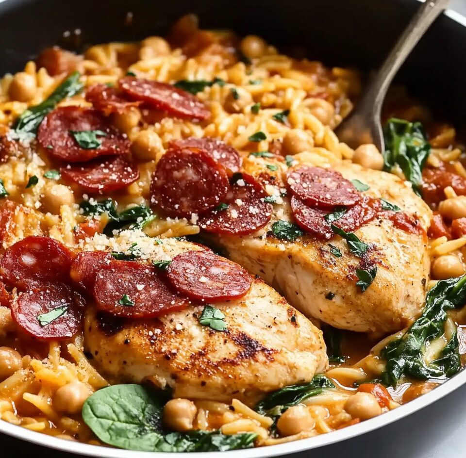 One Pot Chicken Risoni with Crispy Salami 3 One Pot Chicken Risoni with Crispy Salami