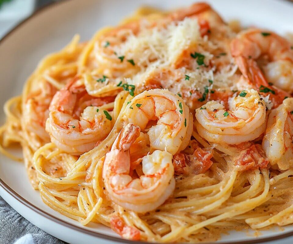 Shrimp Pasta with Creamy Tomato White Wine Sauce 2 Shrimp Pasta with Creamy Tomato White Wine Sauce