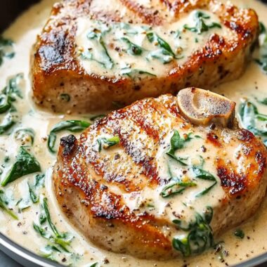 Boneless Pork Chops in Creamy Garlic Spinach Sauce 2 Boneless Pork Chops in Creamy Garlic Spinach Sauce