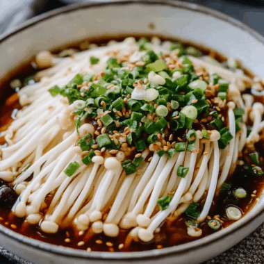 Enoki Mushrooms with Garlic & Scallion Sauce 2 Enoki Mushrooms with Garlic & Scallion Sauce