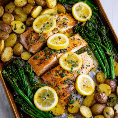 Lemon Garlic Sheet Pan Salmon with Broccolini and Potatoes 3 Lemon Garlic Sheet Pan Salmon with Broccolini and Potatoes