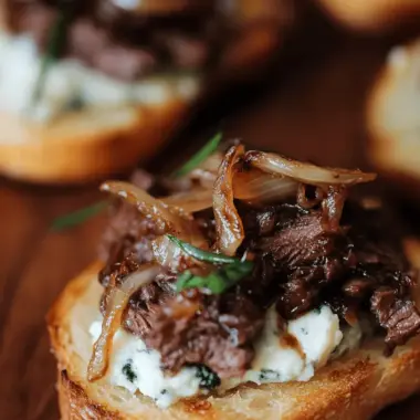 Braised Beef Crostini with Blue Cheese Butter Bliss 10 Braised Beef Crostini with Blue Cheese Butter and Caramelized Onions