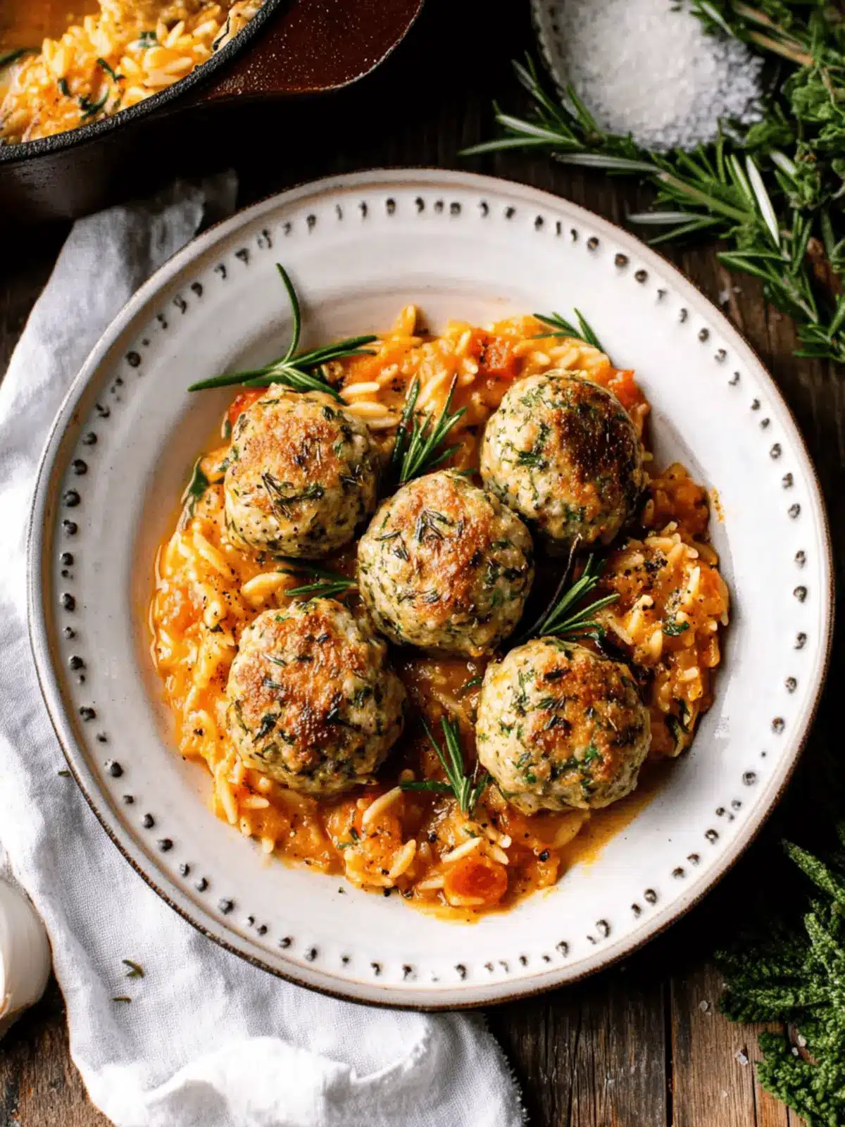 Baked Rosemary Chicken Meatballs with Tomato Orzo Delight 5 Baked Rosemary Chicken Meatballs with Tomato Orzo