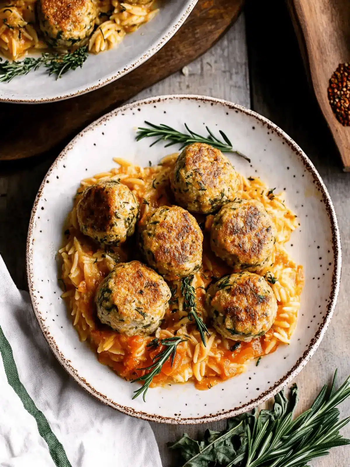 Baked Rosemary Chicken Meatballs with Tomato Orzo Delight 3 Baked Rosemary Chicken Meatballs with Tomato Orzo