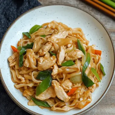 Savory Chicken Chow Fun - Quick Fried Rice Noodles Magic 9 Chicken Chow Fun ( Chicken Fried Rice Noodles)