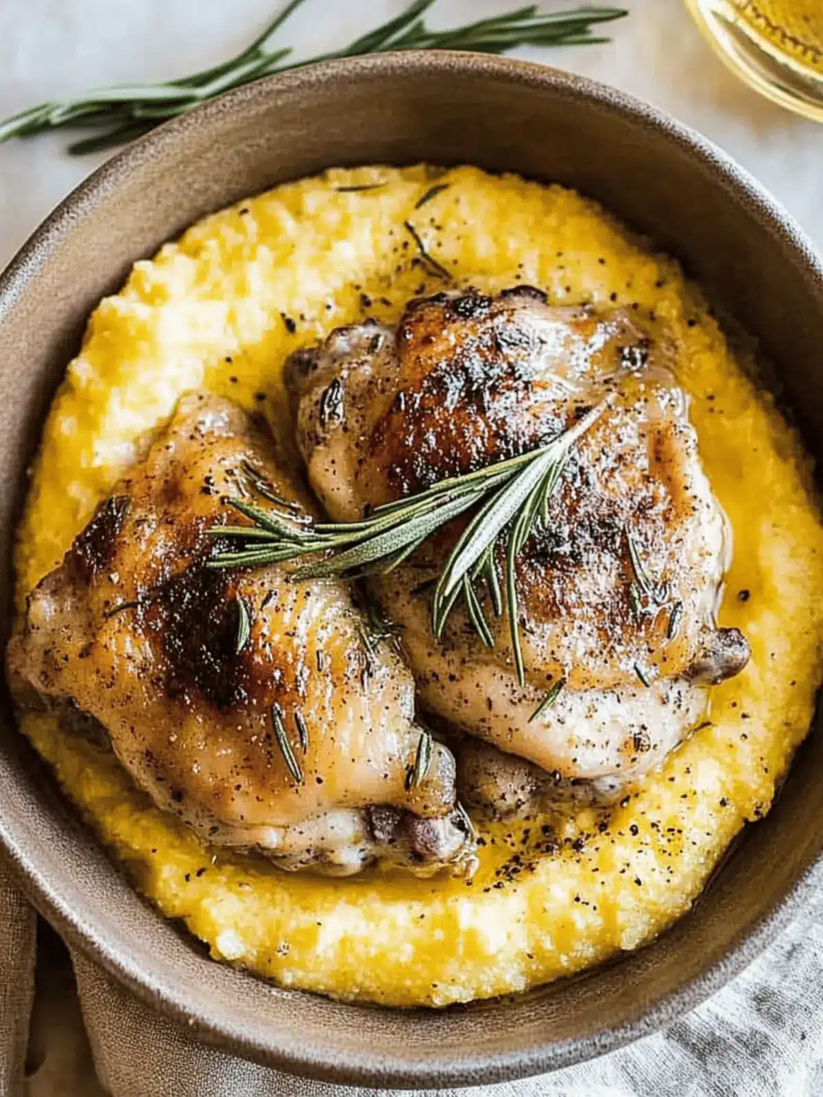 Savory Rosemary Chicken Thighs with Creamy Cacio e Pepe Polenta 5 Rosemary Chicken Thighs with Cacio e Pepe Polenta