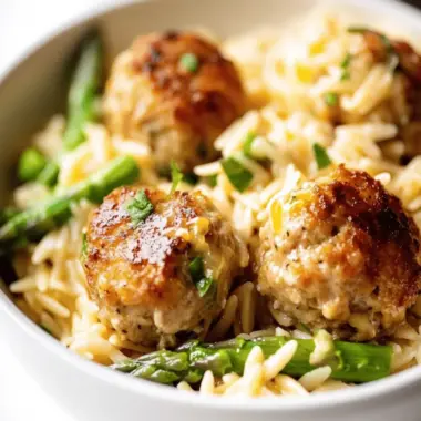 Quick Lemony Boursin Chicken Meatballs with Cheesy Asparagus Orzo 9 Lemony Boursin Chicken Meatballs with Cheesy Asparagus Orzo