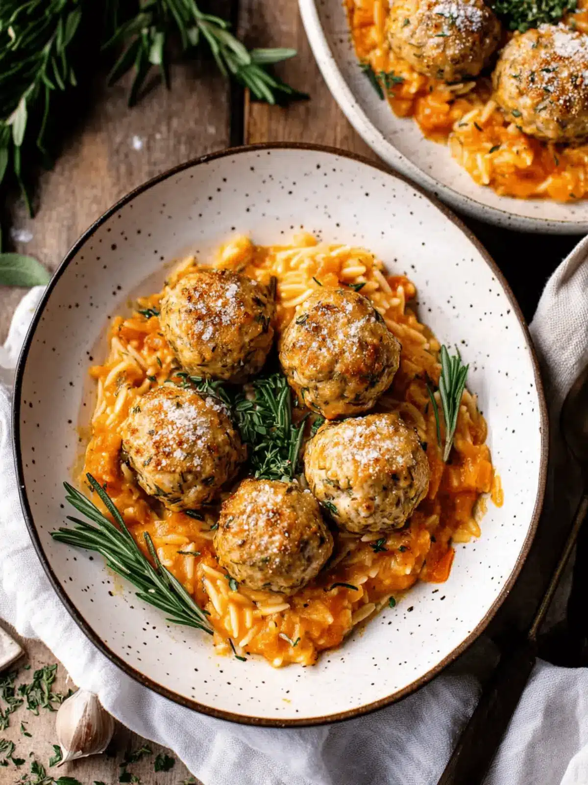 Baked Rosemary Chicken Meatballs with Tomato Orzo Delight 2 Baked Rosemary Chicken Meatballs with Tomato Orzo