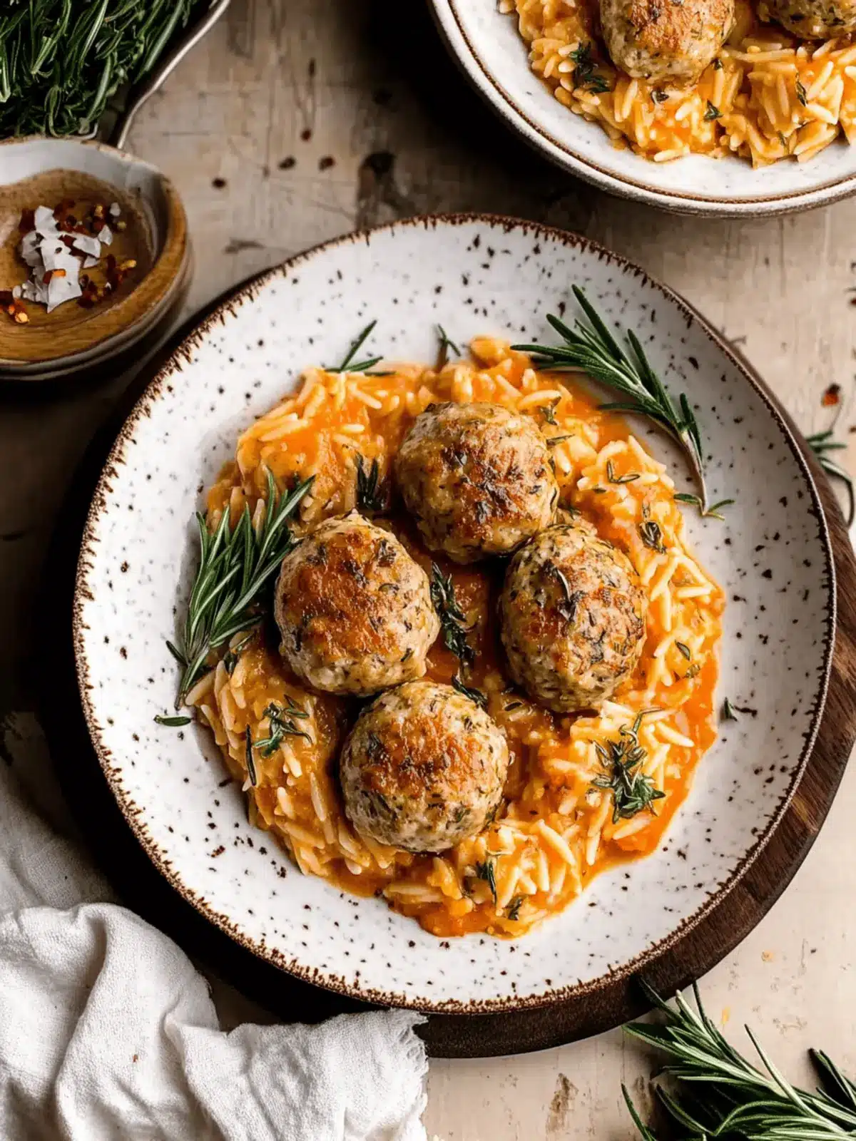 Baked Rosemary Chicken Meatballs with Tomato Orzo Delight 4 Baked Rosemary Chicken Meatballs with Tomato Orzo