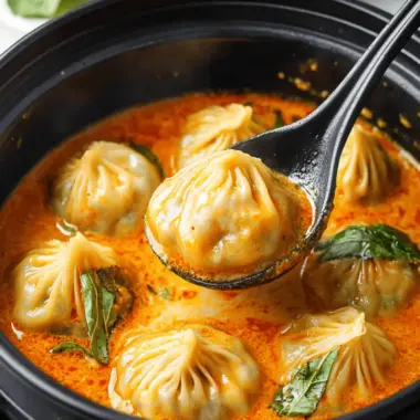 Savory Soup Dumplings in Thai Red Curry Sauce Ready in 15 Min 9 Soup Dumplings in Thai Red Curry Sauce