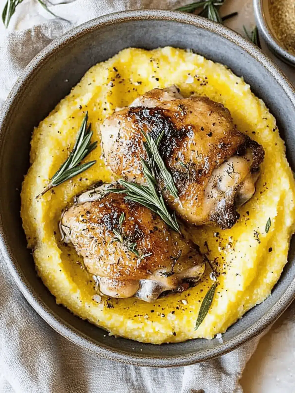 Savory Rosemary Chicken Thighs with Creamy Cacio e Pepe Polenta 2 Rosemary Chicken Thighs with Cacio e Pepe Polenta