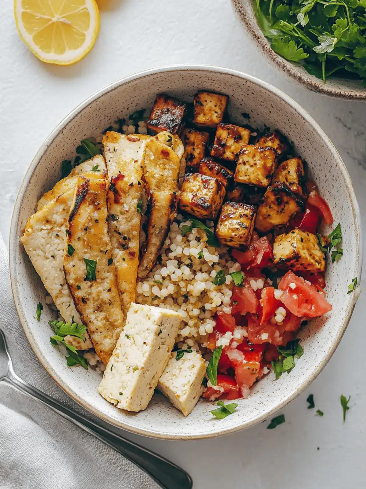 Mediterranean Herbed Lemon Tofu and Couscous Bowl You'll Love 2 Mediterranean Herbed Lemon Tofu and Couscous Bowl