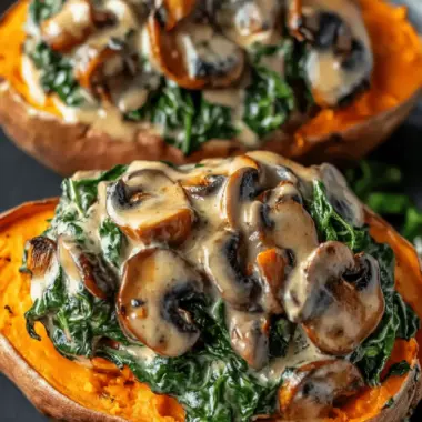 Creamy Mushroom and Spinach Stuffed Sweet Potatoes for Comfort 9 Creamy Mushroom and Spinach Stuffed Sweet Potatoes
