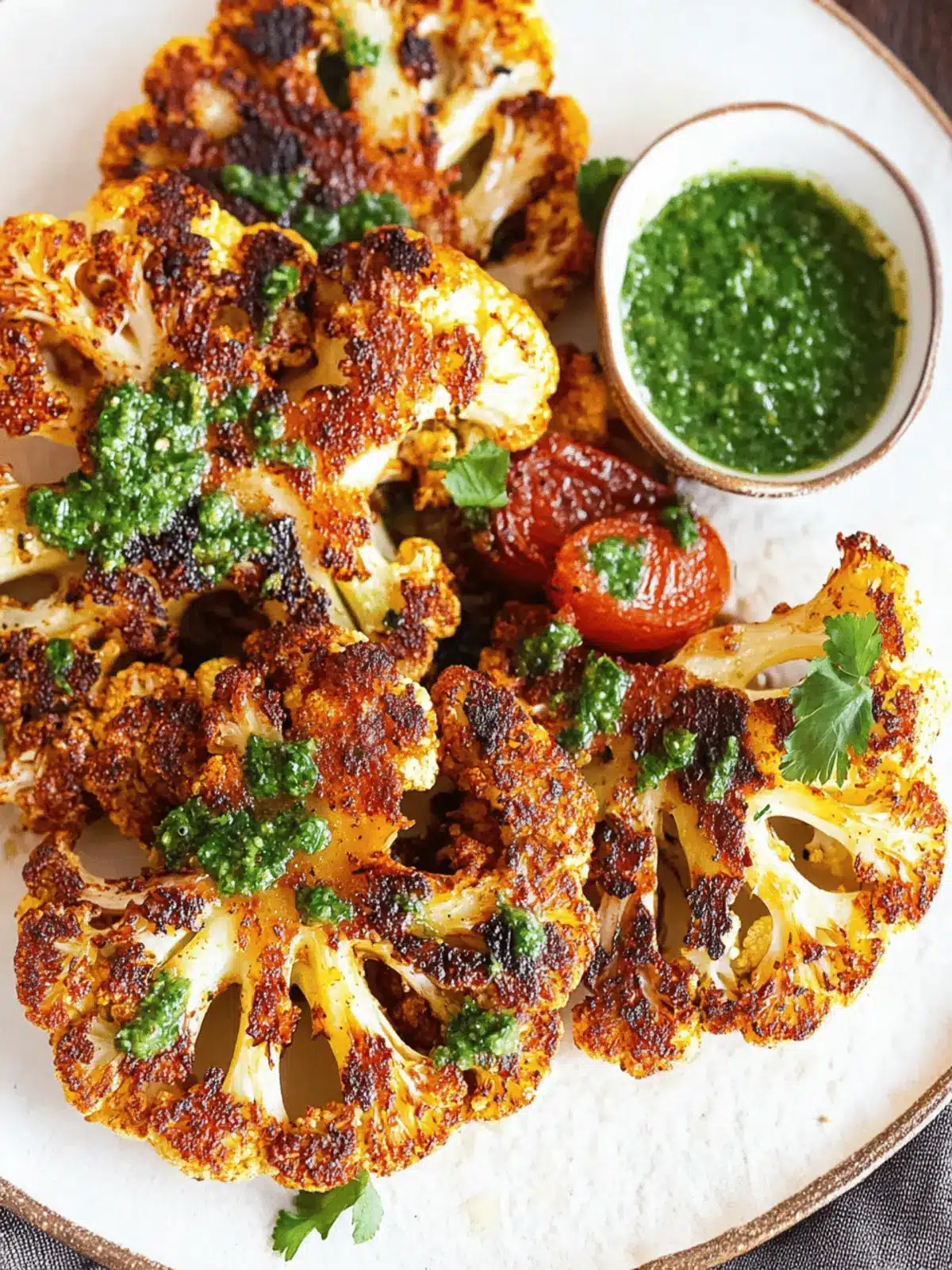Cajun Roasted Cauliflower Steaks with Zesty Chimichurri Sauce 4 Cajun Roasted Cauliflower Steaks with Chimichurri