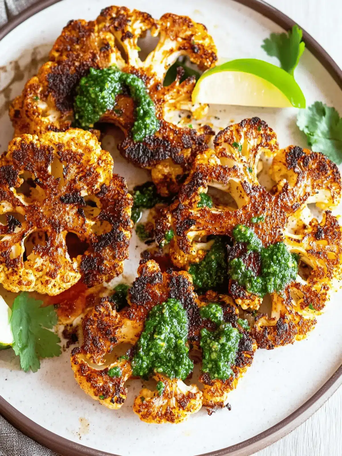 Cajun Roasted Cauliflower Steaks with Zesty Chimichurri Sauce 2 Cajun Roasted Cauliflower Steaks with Chimichurri
