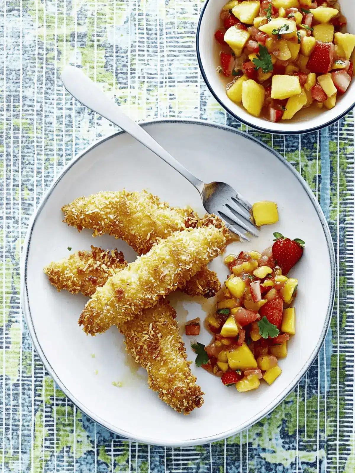 Baked Coconut Tenders with Strawberry-Mango Salsa Delight 5 Baked Coconut Tenders with Strawberry-Mango Salsa
