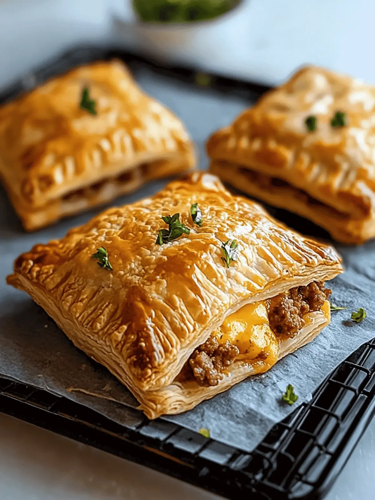 Delicious Puff Pastry Breakfast Hand Pies with Sausage Egg & Cheese 4 Puff Pastry Breakfast Hand Pies with Sausage Egg & Cheese