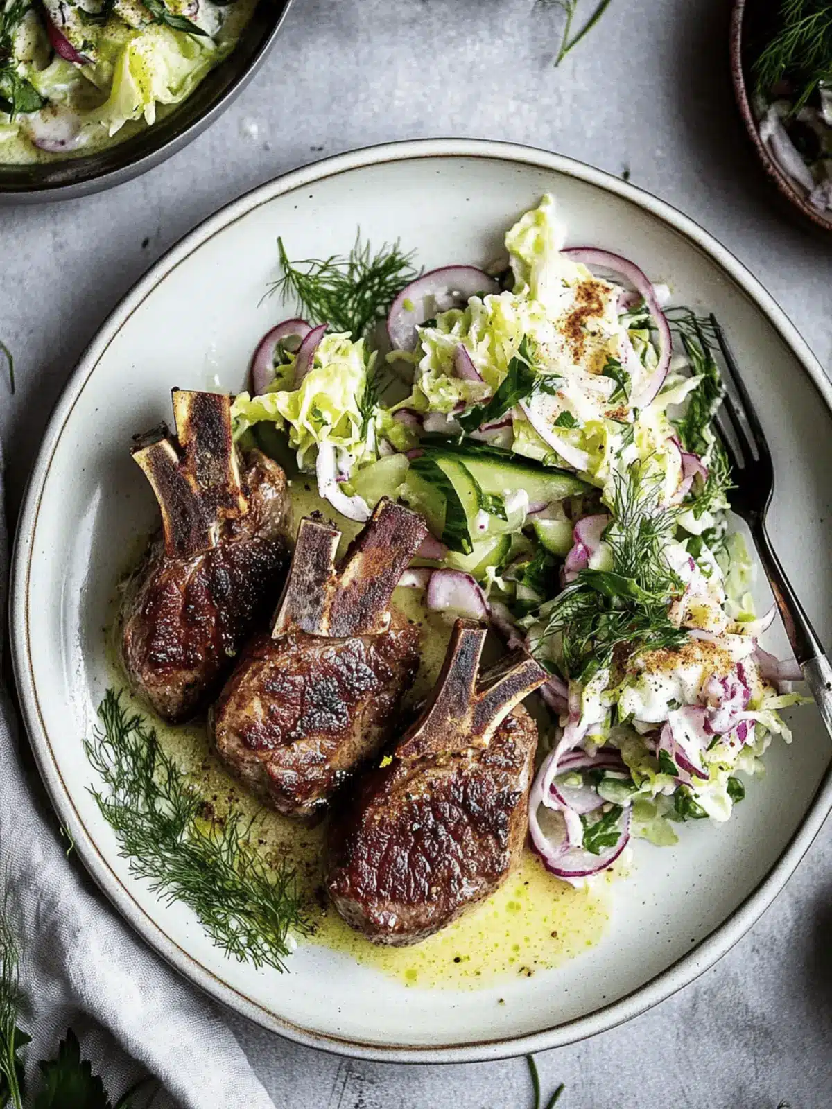 Tender Lamb Chops with Fennel Slaw & Spiced Yogurt Delight 2 Lamb Chops with Fennel Slaw & Spiced Yogurt