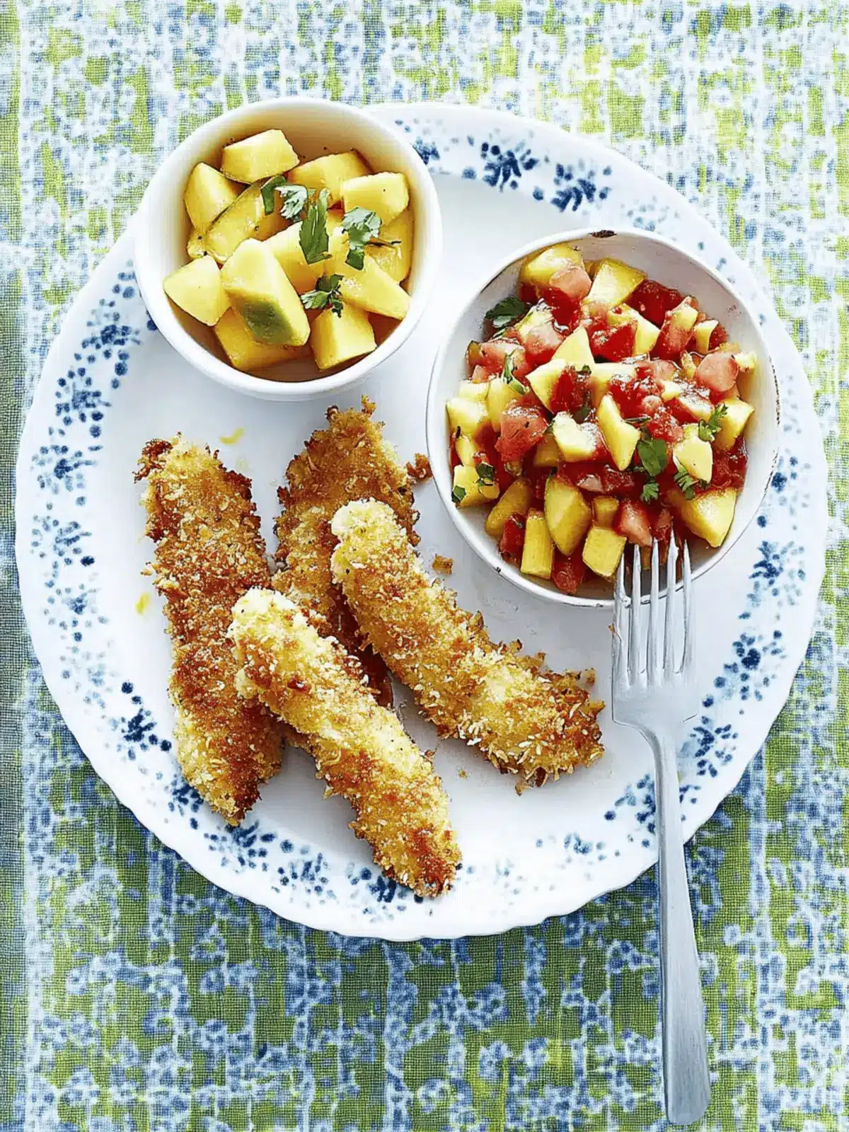 Baked Coconut Tenders with Strawberry-Mango Salsa Delight 4 Baked Coconut Tenders with Strawberry-Mango Salsa