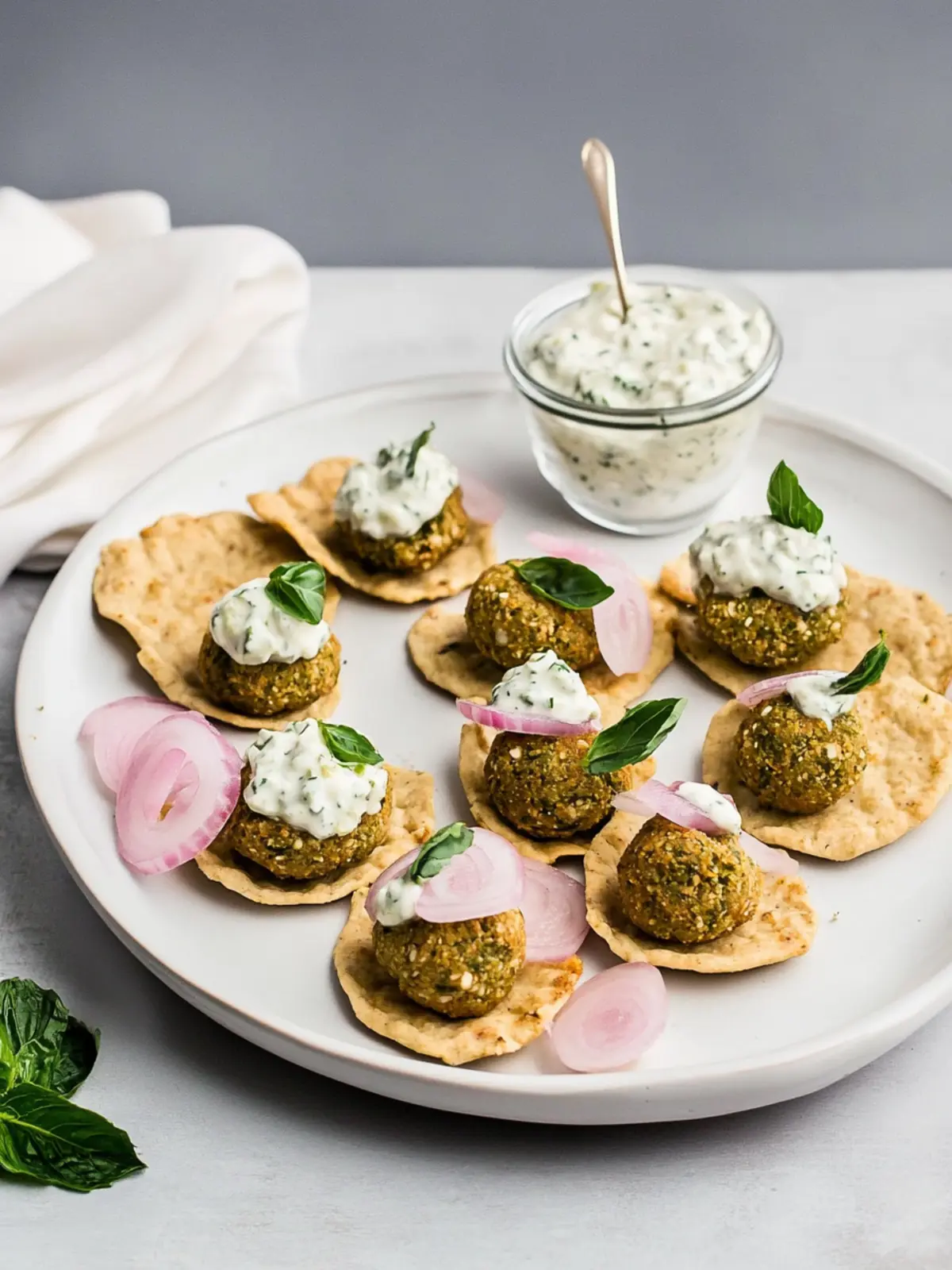Irresistible Mini Falafel Bites with Tzatziki and Pickled Onions 5 Mini Falafel Bites with Tzatziki and Pickled Red Onions