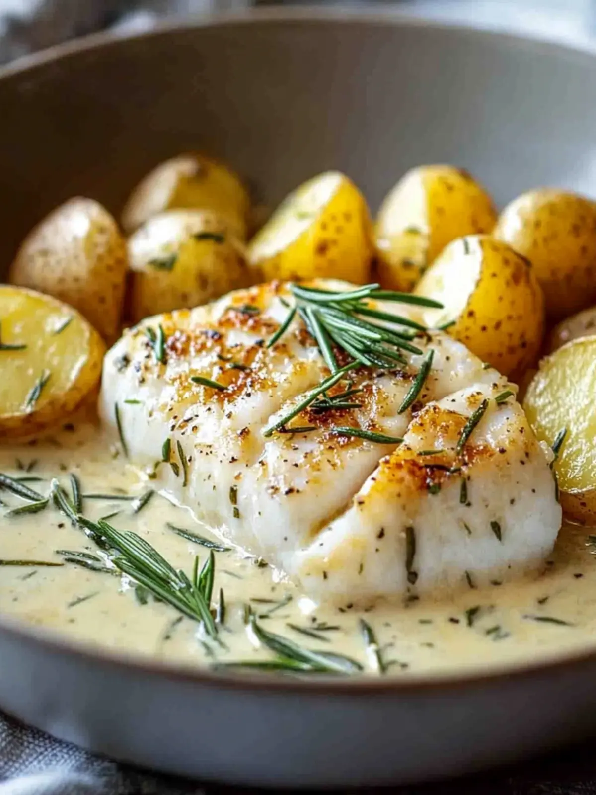 Delicious Cod & Potatoes in Creamy Rosemary Dream Sauce 4 Cod & Potatoes in Rosemary Cream Sauce