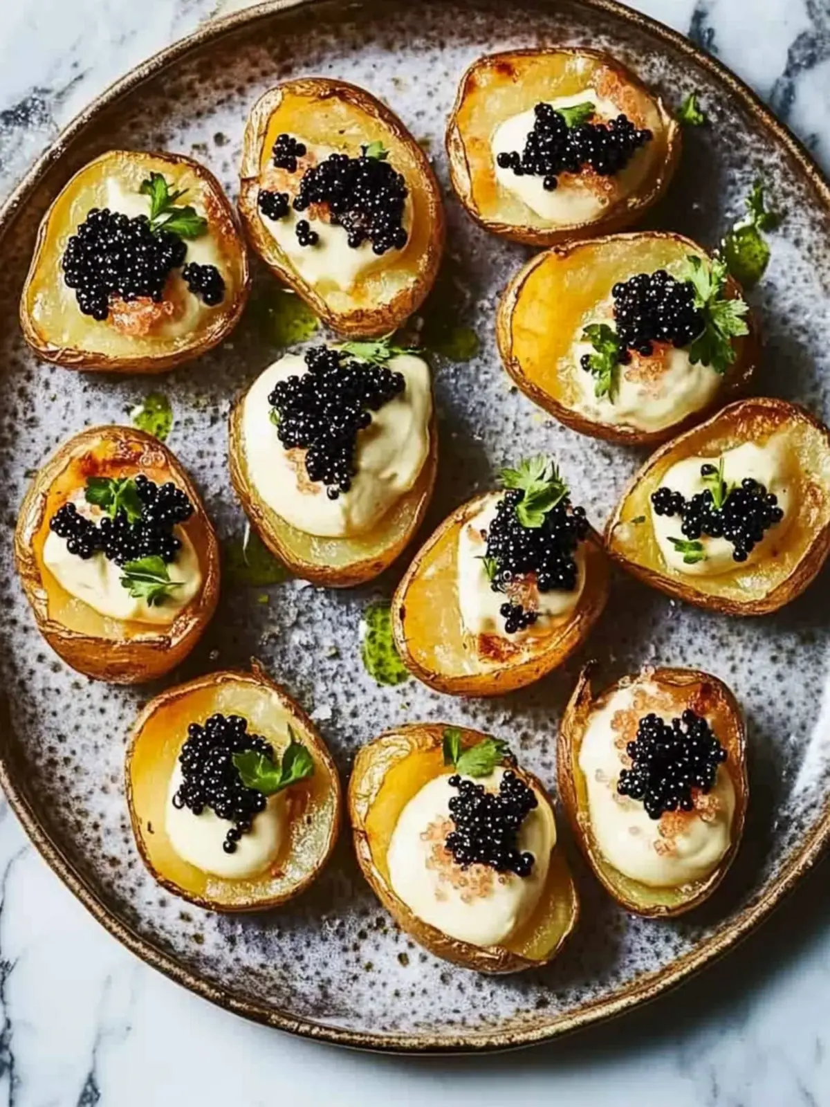 Crispy Smashed Potatoes with Crème Fraîche and Caviar Bliss 4 Smashed Potatoes With Crème Fraîche and Caviar