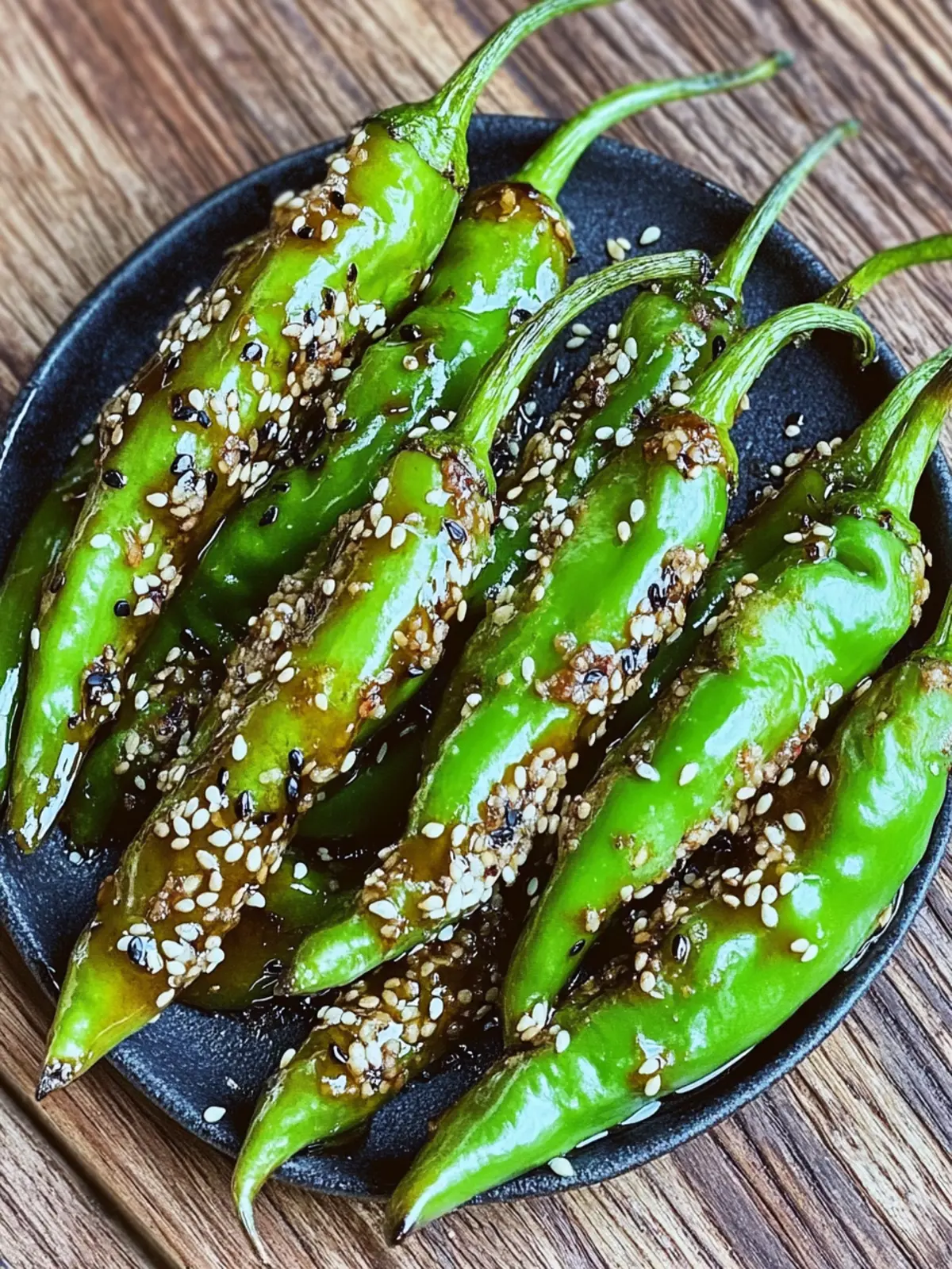 Grilled Shishito Peppers with Toasted Sesame Glaze Bliss 2 Shishito Peppers with Toasted Sesame Glaze