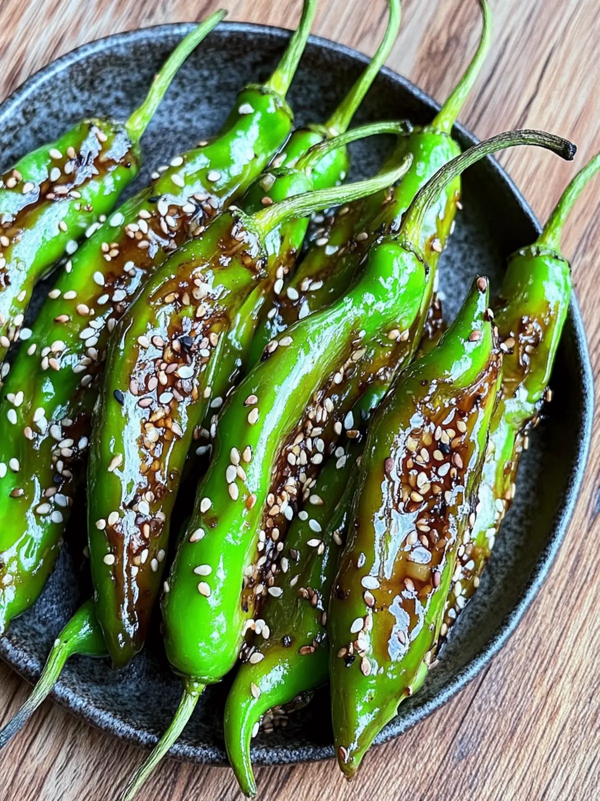 Grilled Shishito Peppers with Toasted Sesame Glaze Bliss 3 Shishito Peppers with Toasted Sesame Glaze