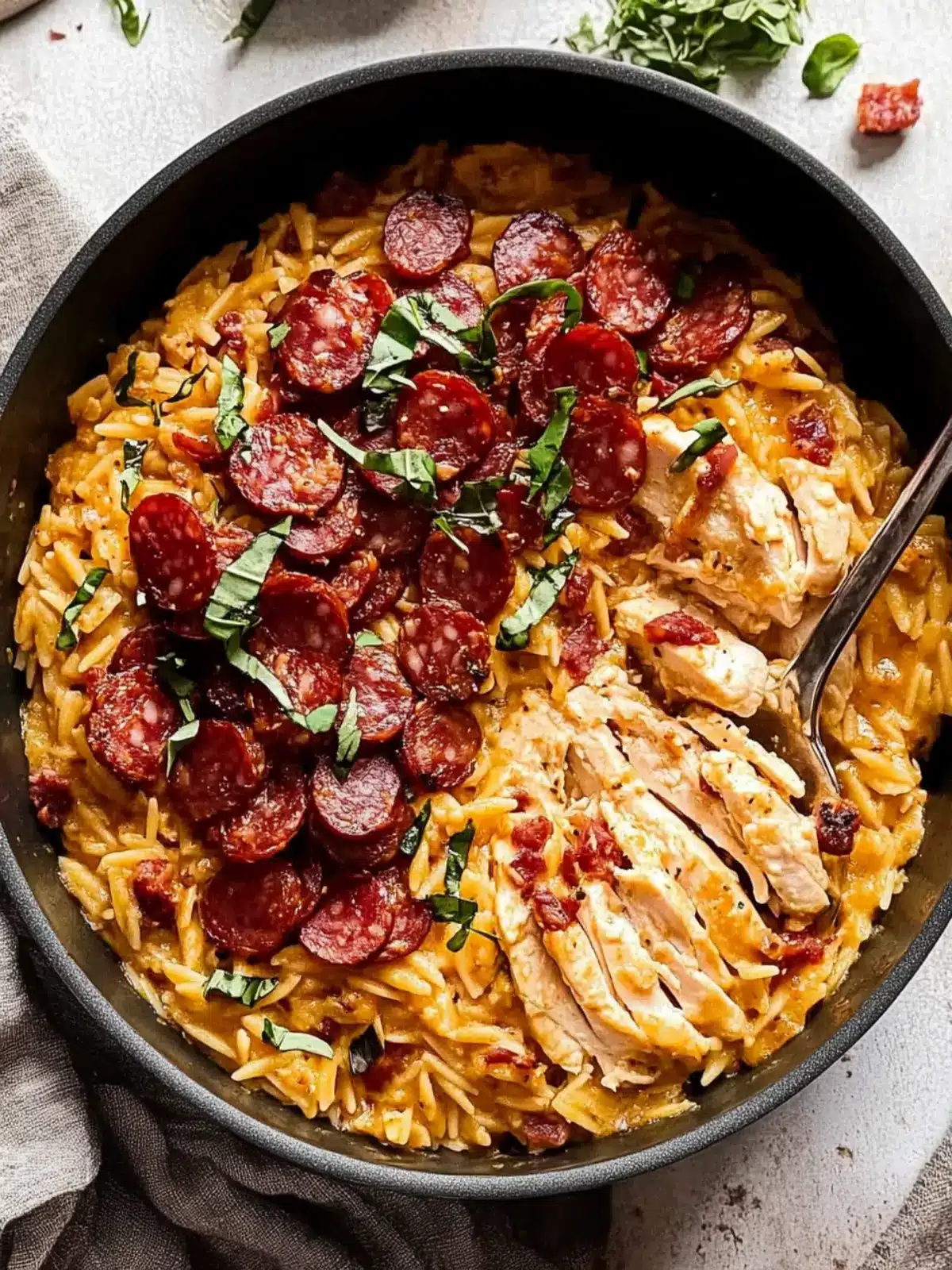 One Pot Chicken Risoni with Crispy Salami Bliss 5 One Pot Chicken Risoni with Crispy Salami (orzo)