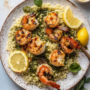 Grilled Lemon Shrimp with Pesto Couscous for a Flavor Pop 9 Grilled Lemon Shrimp with Pesto Couscous