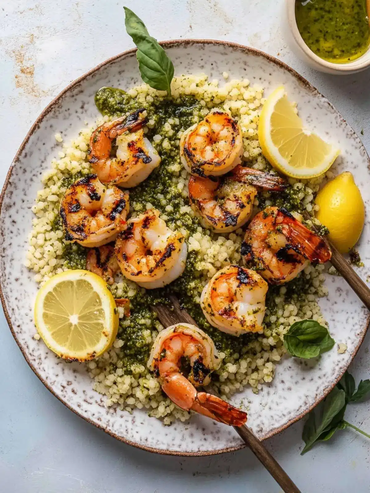 Grilled Lemon Shrimp with Pesto Couscous for a Flavor Pop 5 Grilled Lemon Shrimp with Pesto Couscous
