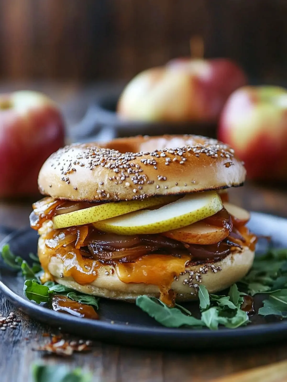 Pear Apple Cheddar Caramelized Onion Grilled Cheese Bagel Delight 5 Pear Apple Cheddar Caramelized Onion Grilled Cheese Bagel Sandwich