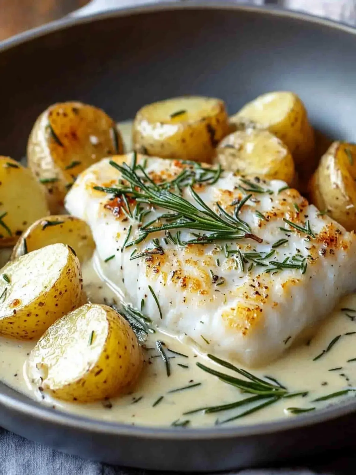 Delicious Cod & Potatoes in Creamy Rosemary Dream Sauce 3 Cod & Potatoes in Rosemary Cream Sauce