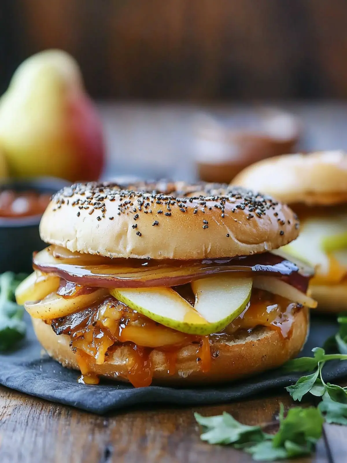 Pear Apple Cheddar Caramelized Onion Grilled Cheese Bagel Delight 3 Pear Apple Cheddar Caramelized Onion Grilled Cheese Bagel Sandwich