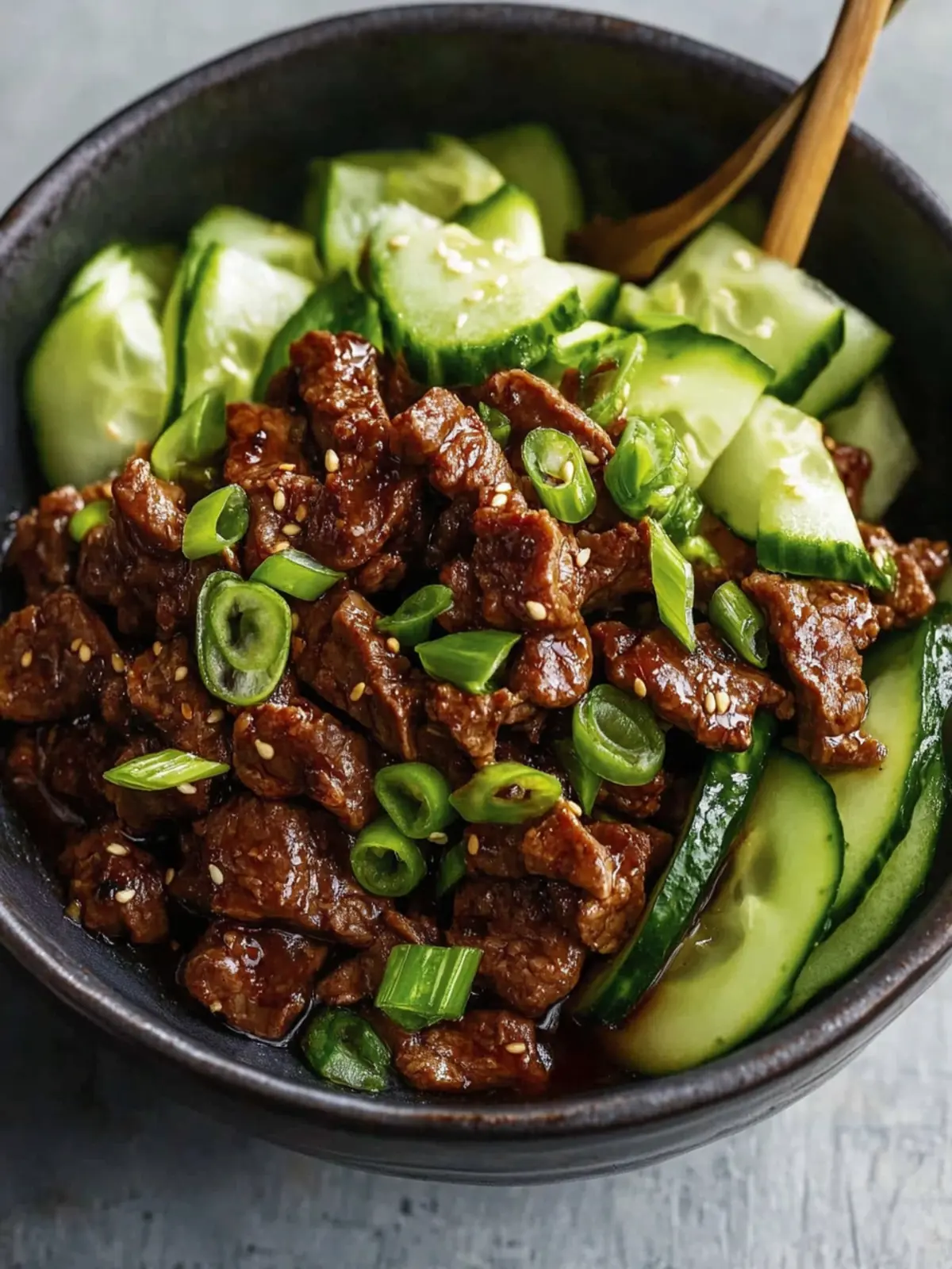 Quick and Delicious Peking-style Beef with Cucumber Ribbons