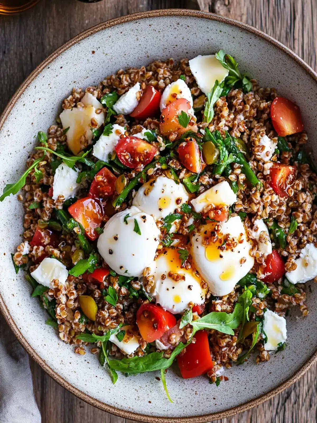 Warm Farro Salad with Burrata & Hot Honey Vinaigrette Magic 3 Warm Farro Salad with Burrata & Hot Honey Vinaigrette