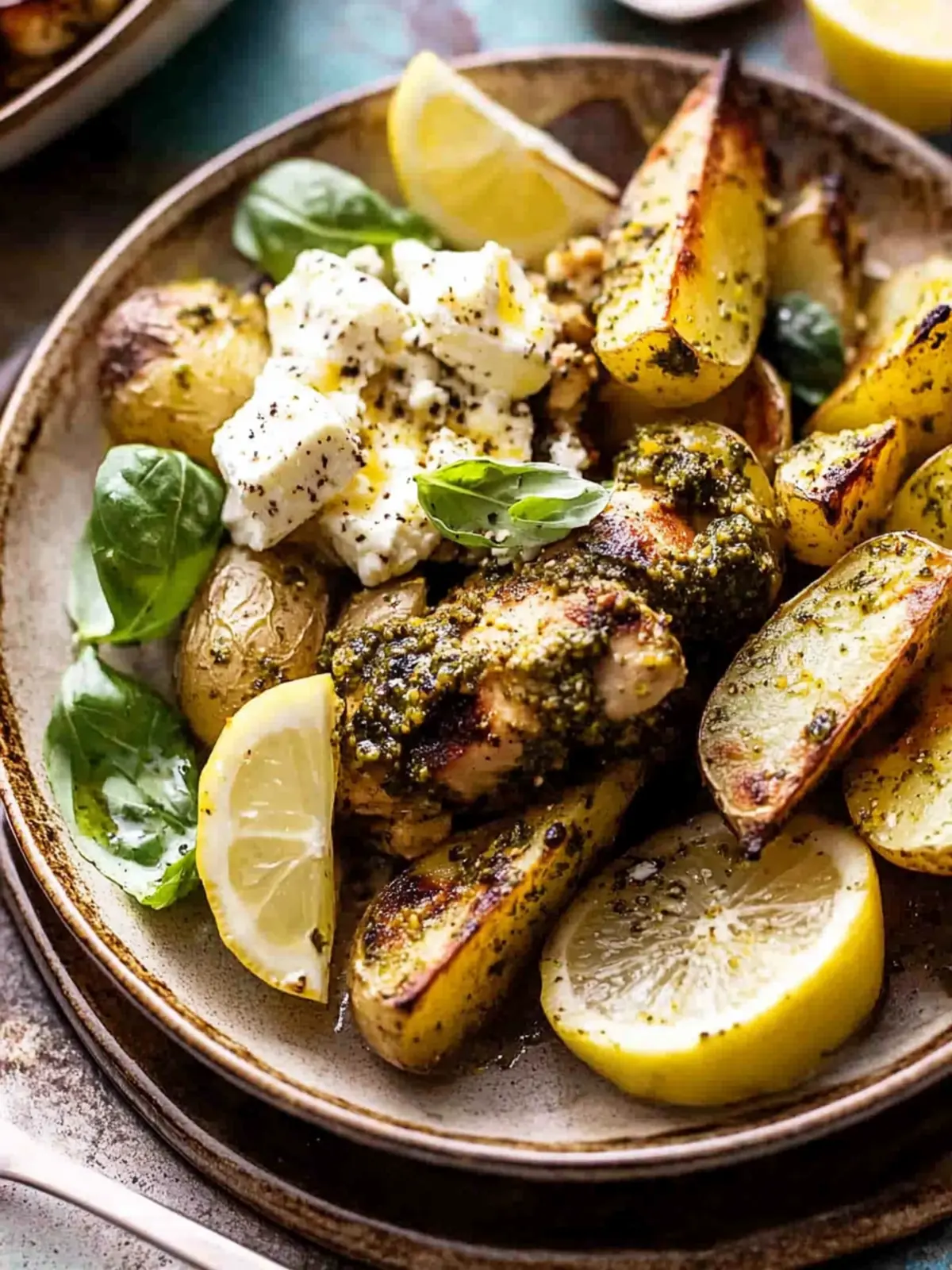 Sheet Pan Pesto Chicken and Lemon Butter Potatoes Delight 5 Sheet Pan Pesto Chicken and Lemon Butter Potatoes with Whipped Feta