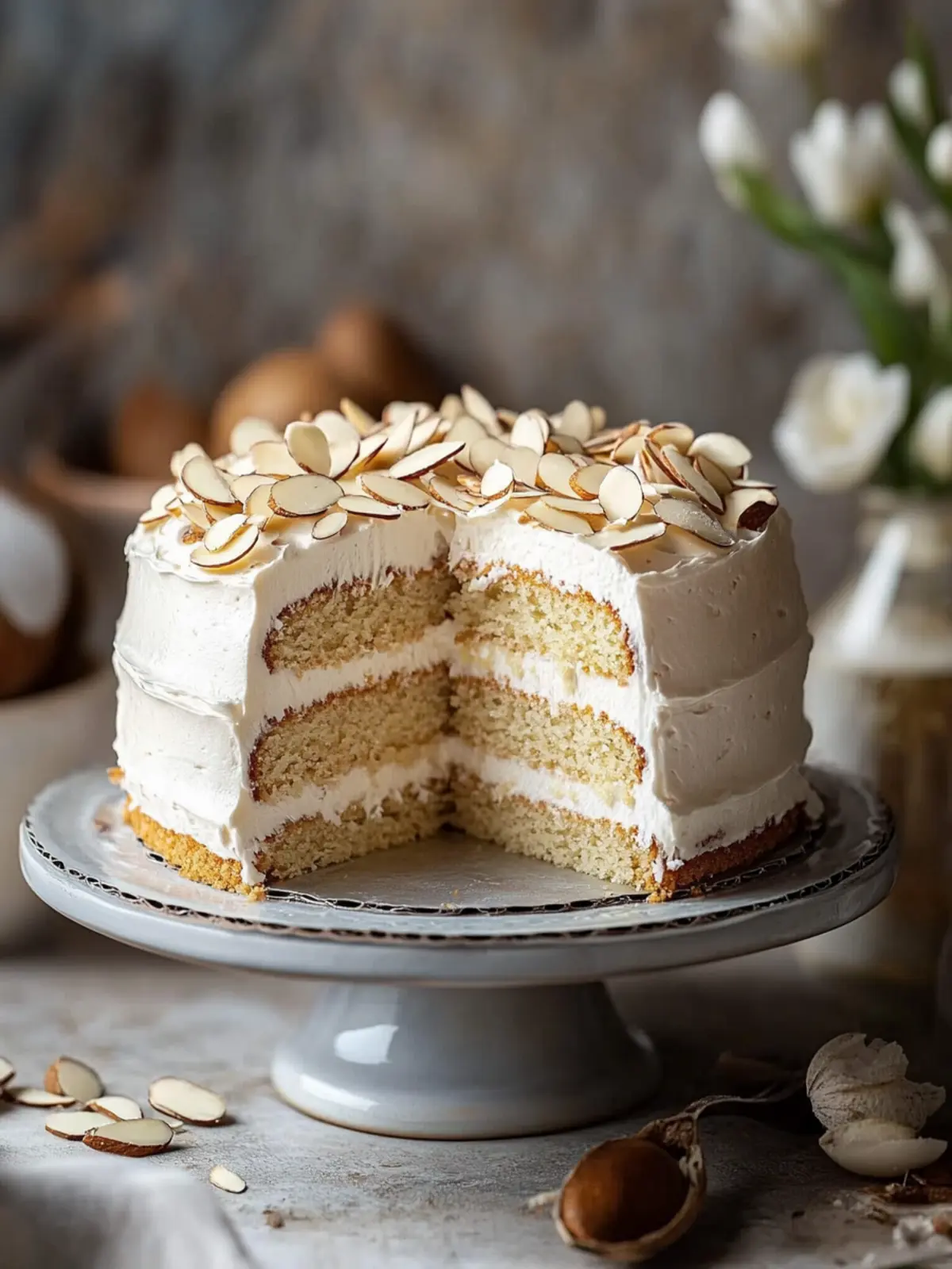 Ultimate Moist Almond Cream Cake with Fluffy Frosting