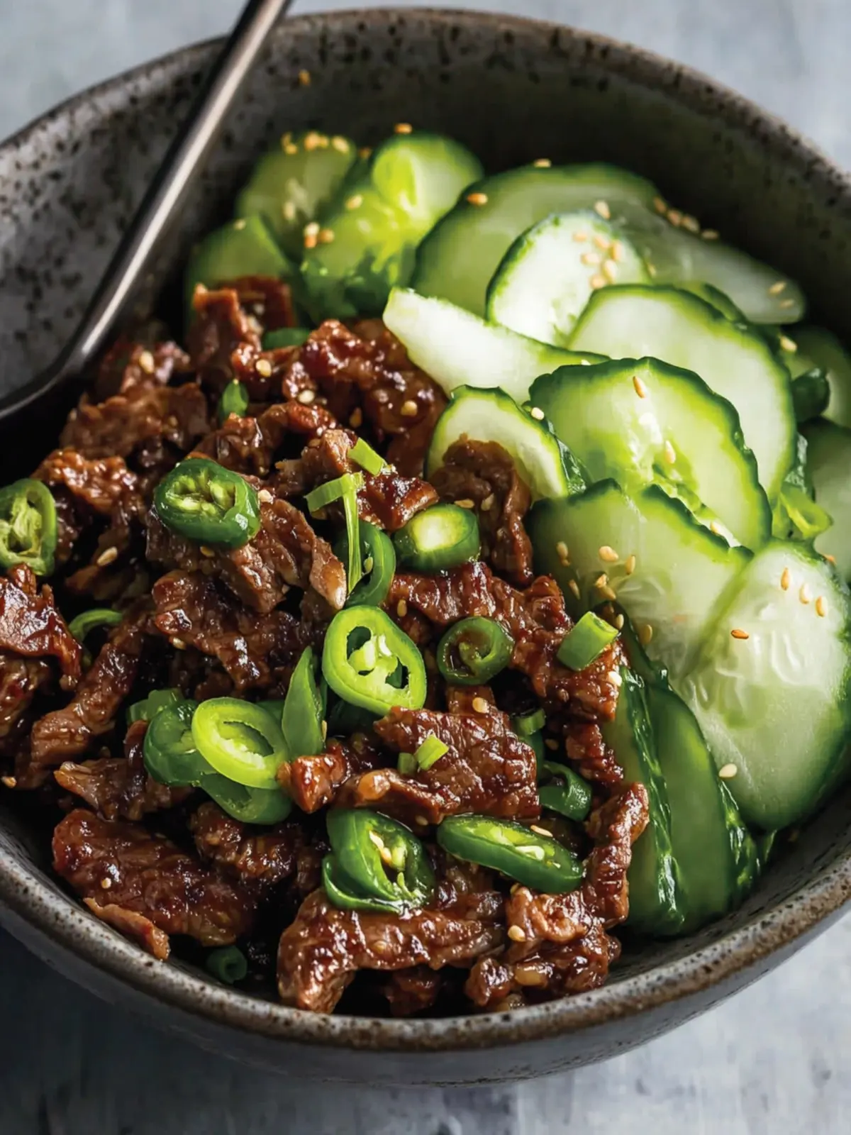 Quick and Delicious Peking-style Beef with Cucumber Ribbons
