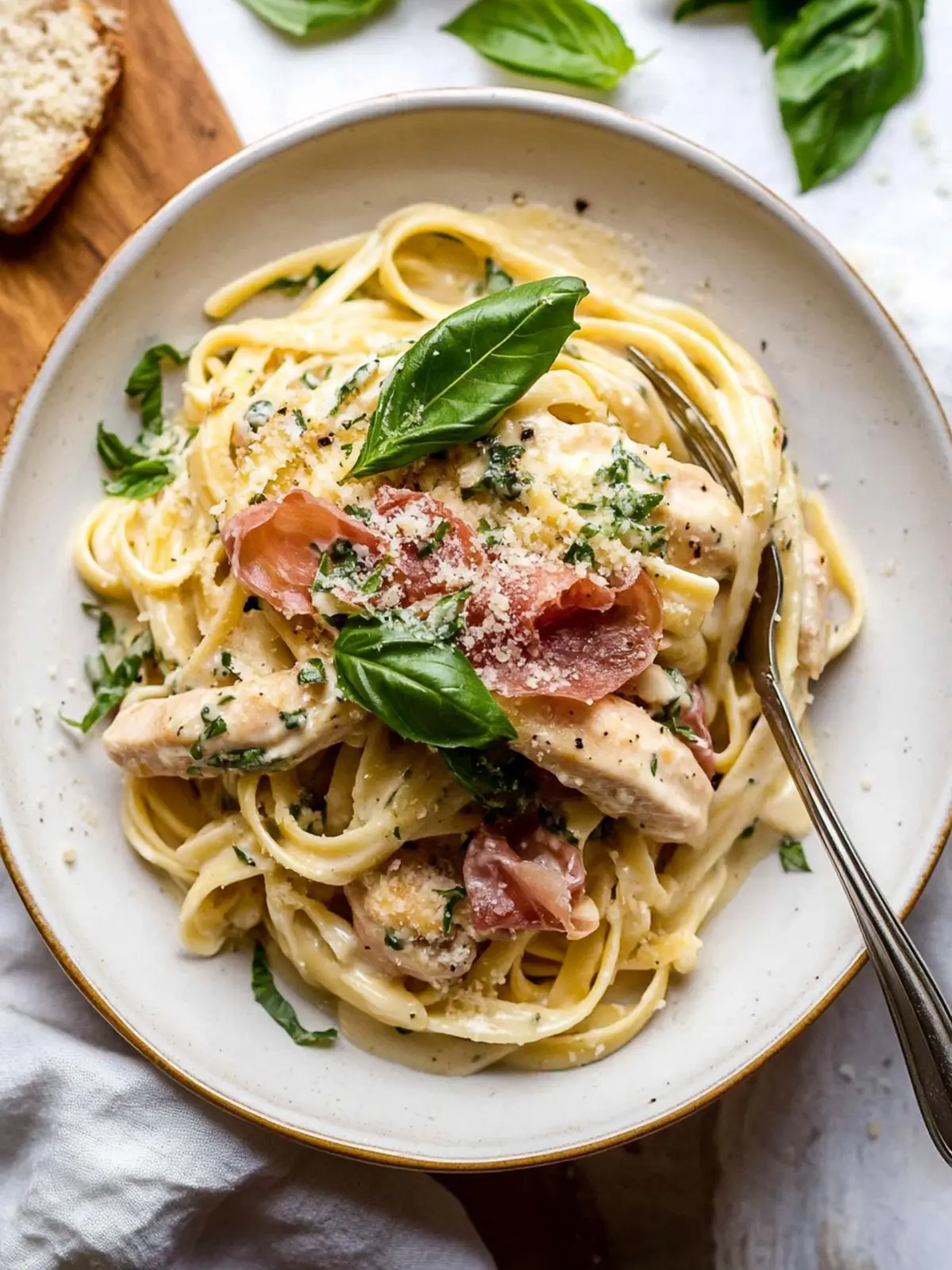 Savory Basil Chicken Fettuccine Alfredo with Prosciutto Delight 4 Basil Chicken Fettuccine Alfredo with Prosciutto