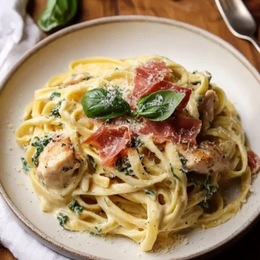Savory Basil Chicken Fettuccine Alfredo with Prosciutto Delight 9 Basil Chicken Fettuccine Alfredo with Prosciutto