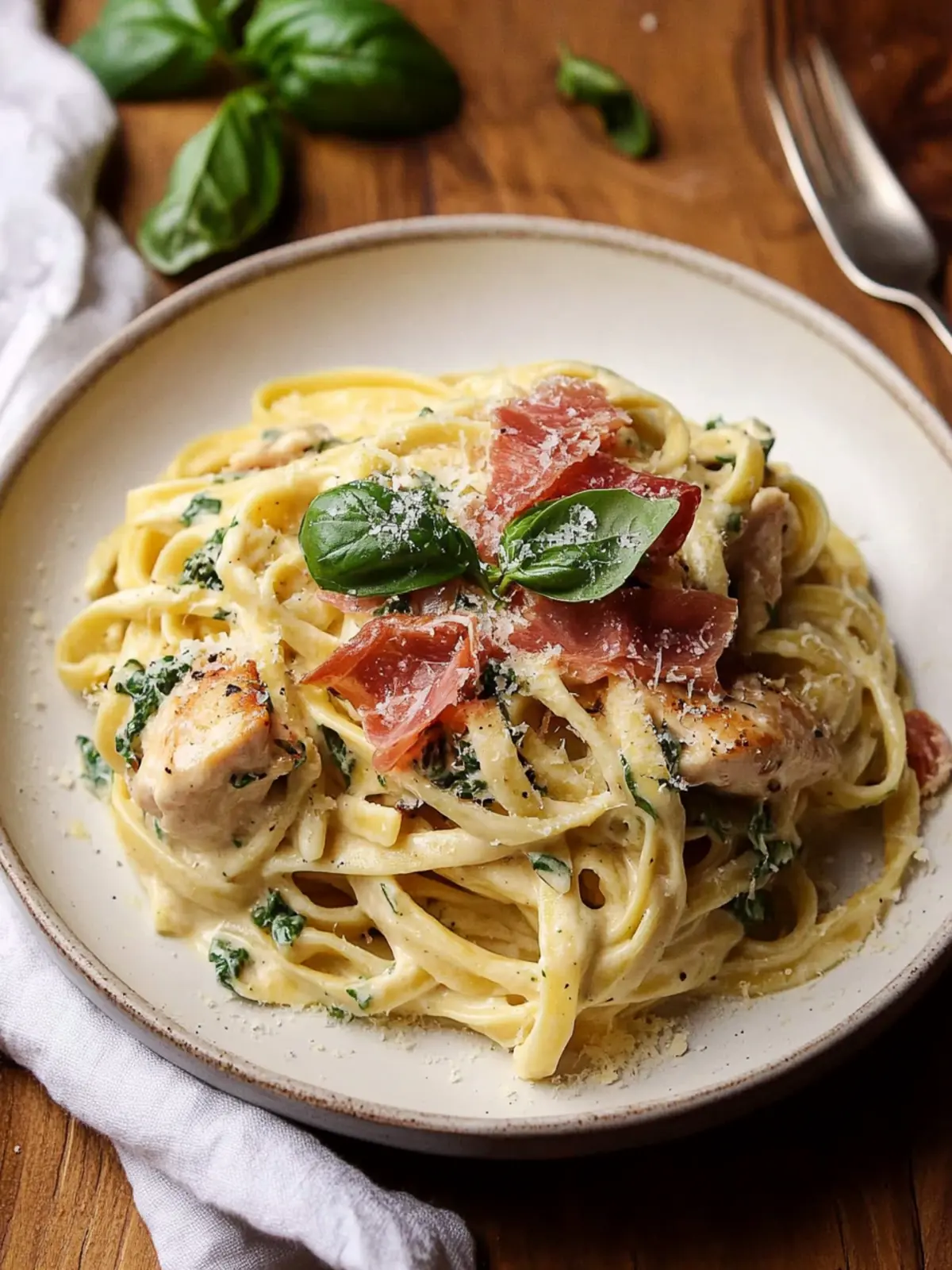 Savory Basil Chicken Fettuccine Alfredo with Prosciutto Delight 5 Basil Chicken Fettuccine Alfredo with Prosciutto