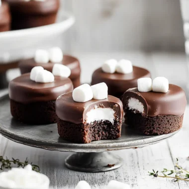 Irresistible Mini Chocolate Cakes with Marshmallow Filling 9 Mini Chocolate Cakes with Marshmallow Filling and Chocolate Coating