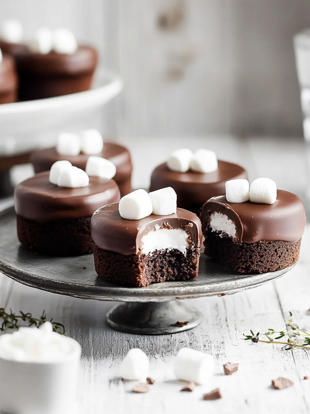 Irresistible Mini Chocolate Cakes with Marshmallow Filling 5 Mini Chocolate Cakes with Marshmallow Filling and Chocolate Coating