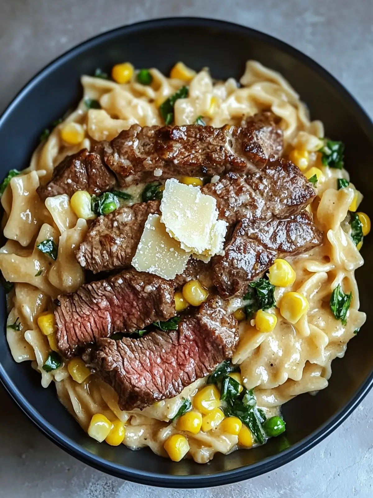 Creamy Parmesan Steak & Sweet Corn Bowtie Comfort Dish 3 Creamy Parmesan Steak & Sweet Corn Bowtie