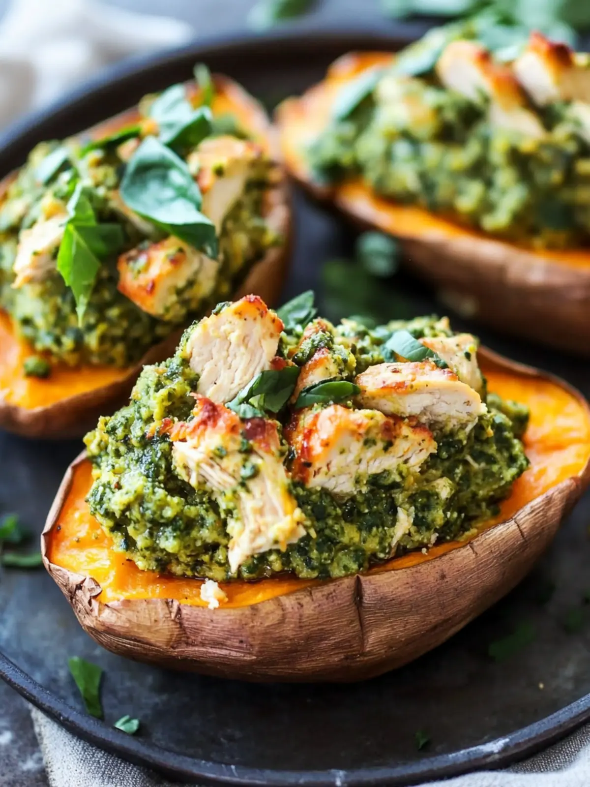 Chicken Pesto Stuffed Sweet Potatoes for a Delightful Dinner 3 Chicken Pesto Stuffed Sweet Potatoes (Paleo, Whole30)