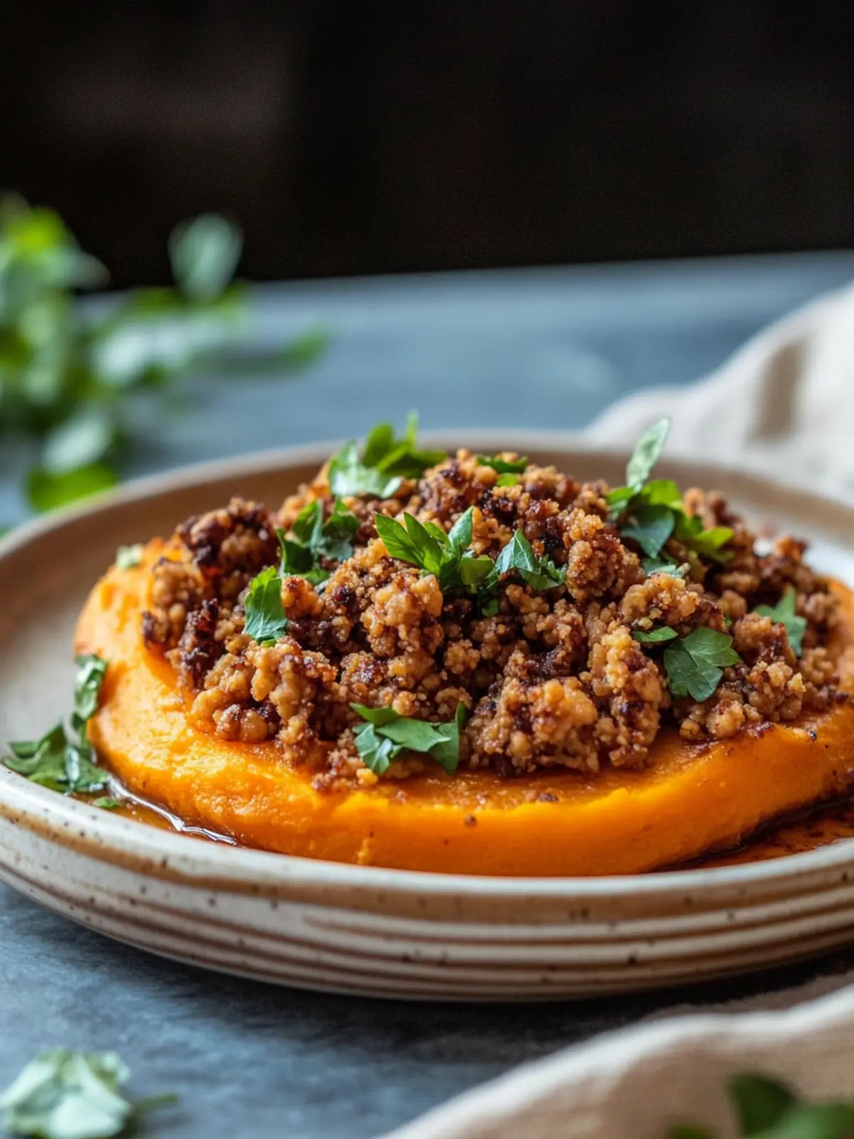 Whipped Caramelized Sweet Potato with Smoky Tofu Crumbles Delight 2 Whipped Caramelized Sweet Potato with Smoky Tofu Crumbles