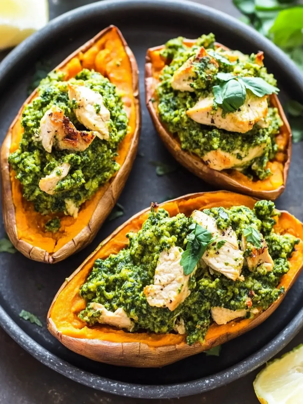 Chicken Pesto Stuffed Sweet Potatoes for a Delightful Dinner 2 Chicken Pesto Stuffed Sweet Potatoes (Paleo, Whole30)