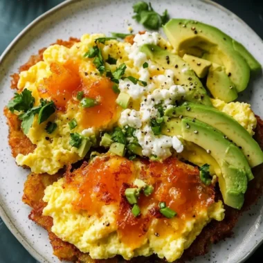 Loaded Hash Browns with Scrambled Eggs and Avocado Bliss 10 Loaded Hash Browns with Scrambled Eggs, Avocado, and Cottage Cheese