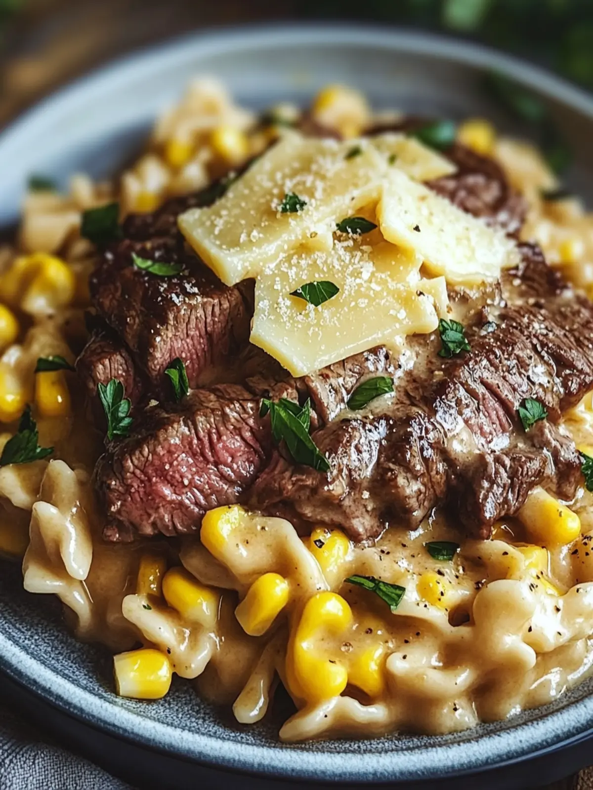Creamy Parmesan Steak & Sweet Corn Bowtie Comfort Dish 5 Creamy Parmesan Steak & Sweet Corn Bowtie